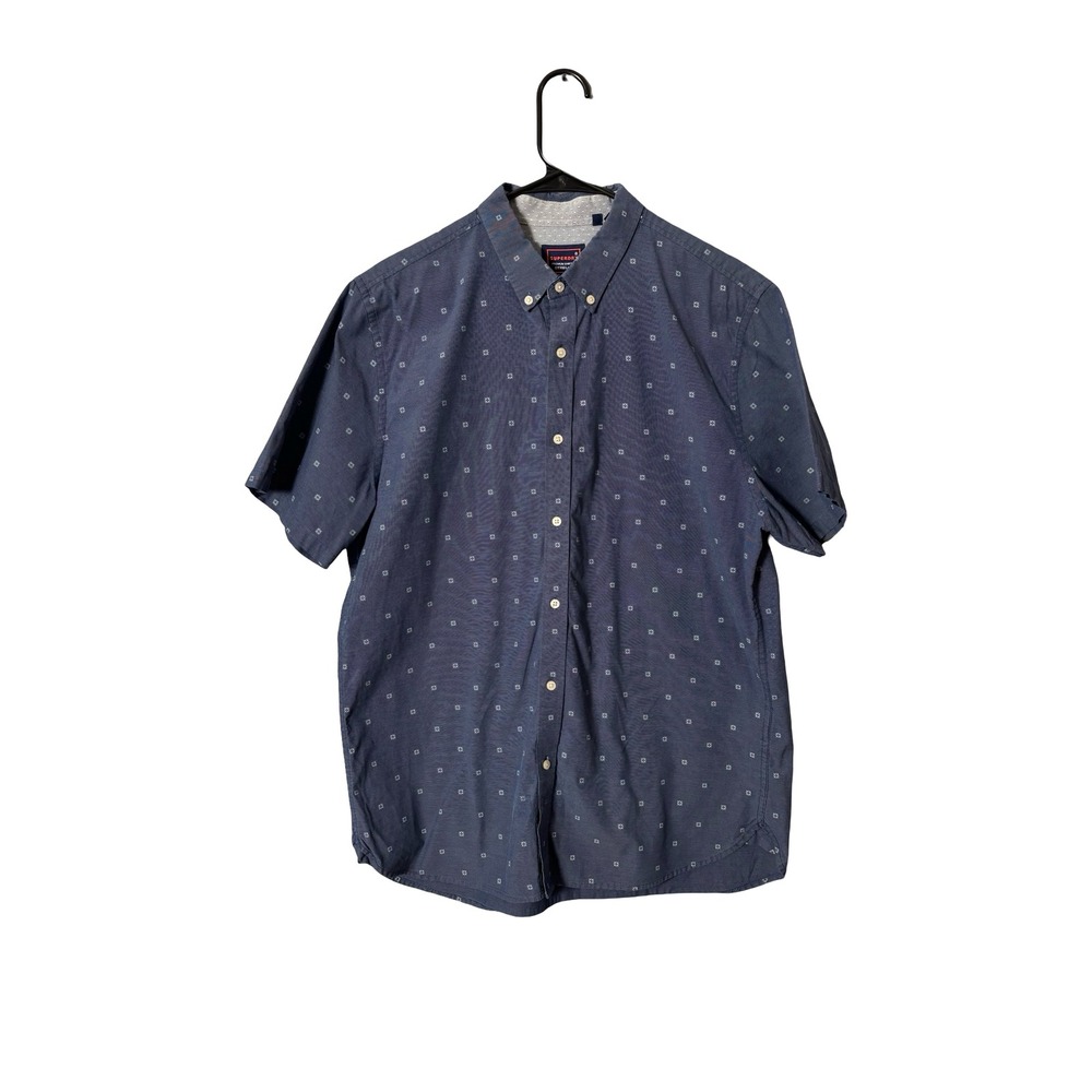 Superdry Mens 2XL Blue Geometric Print Short Sleeve Cotton Button Down Shirt
